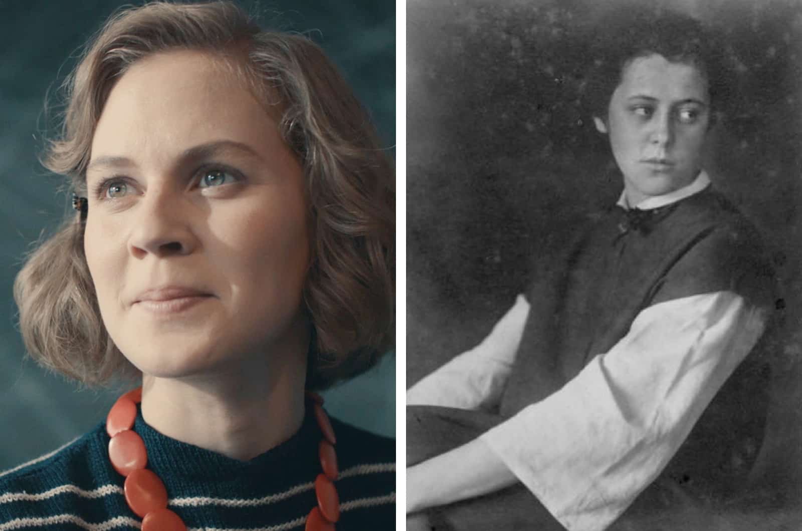 Links Alicia von Rittberg, rechts daneben ein Archivbild von Alma Siedhoff-Buscher.